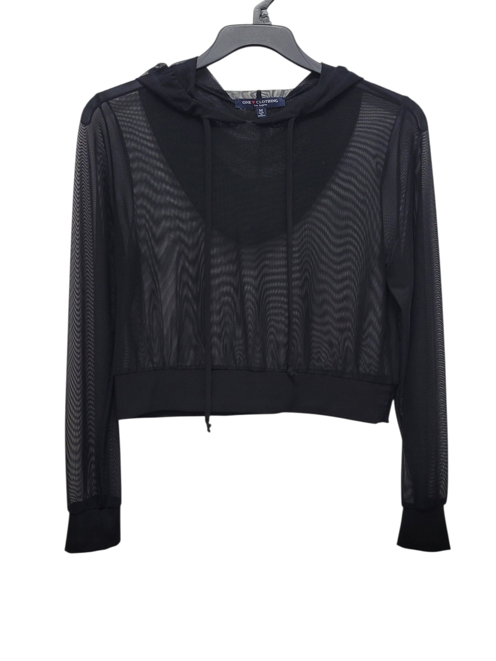 ONE CLOTHING Black Sheer Mesh Hoodie Women's Size M